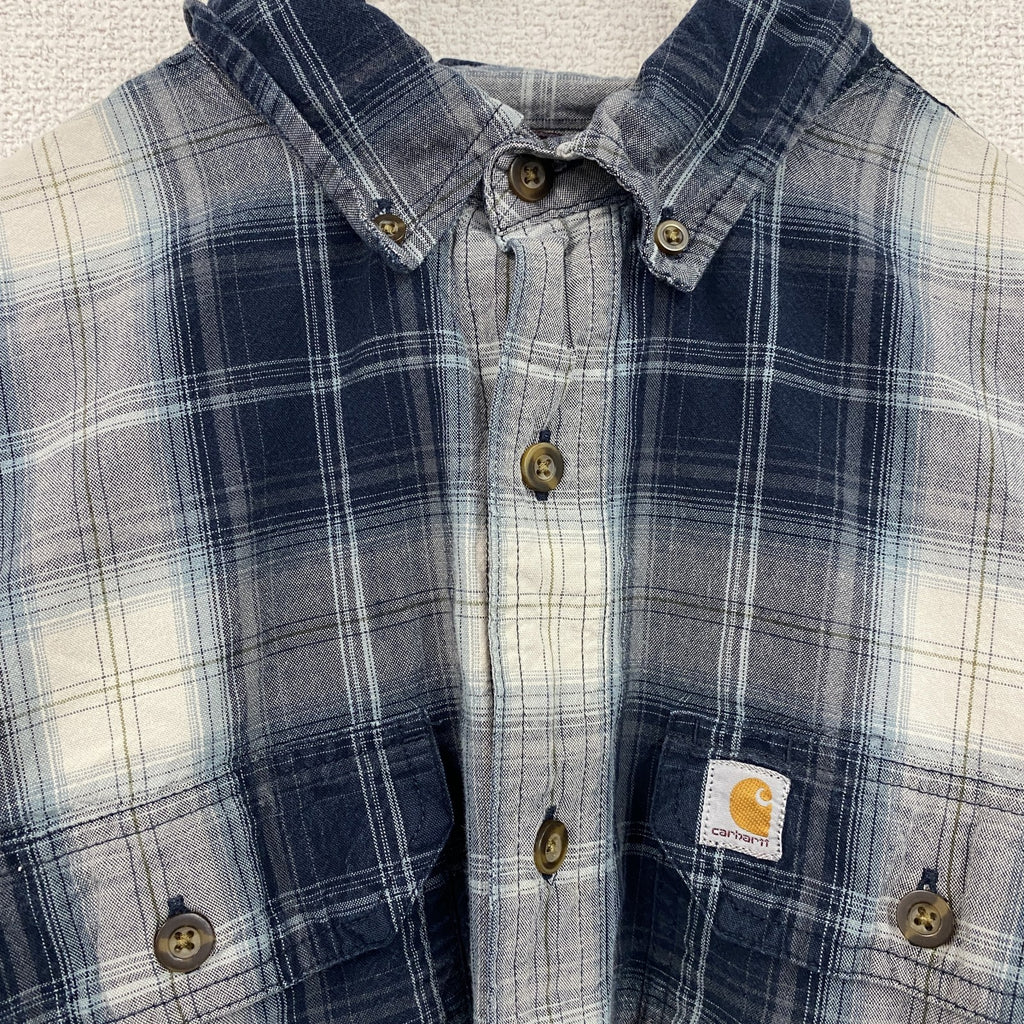 Carhartt　カーハート　長袖ボタンダウンシャツ　オンブレチェック　紺　ネイビー　Mサイズ