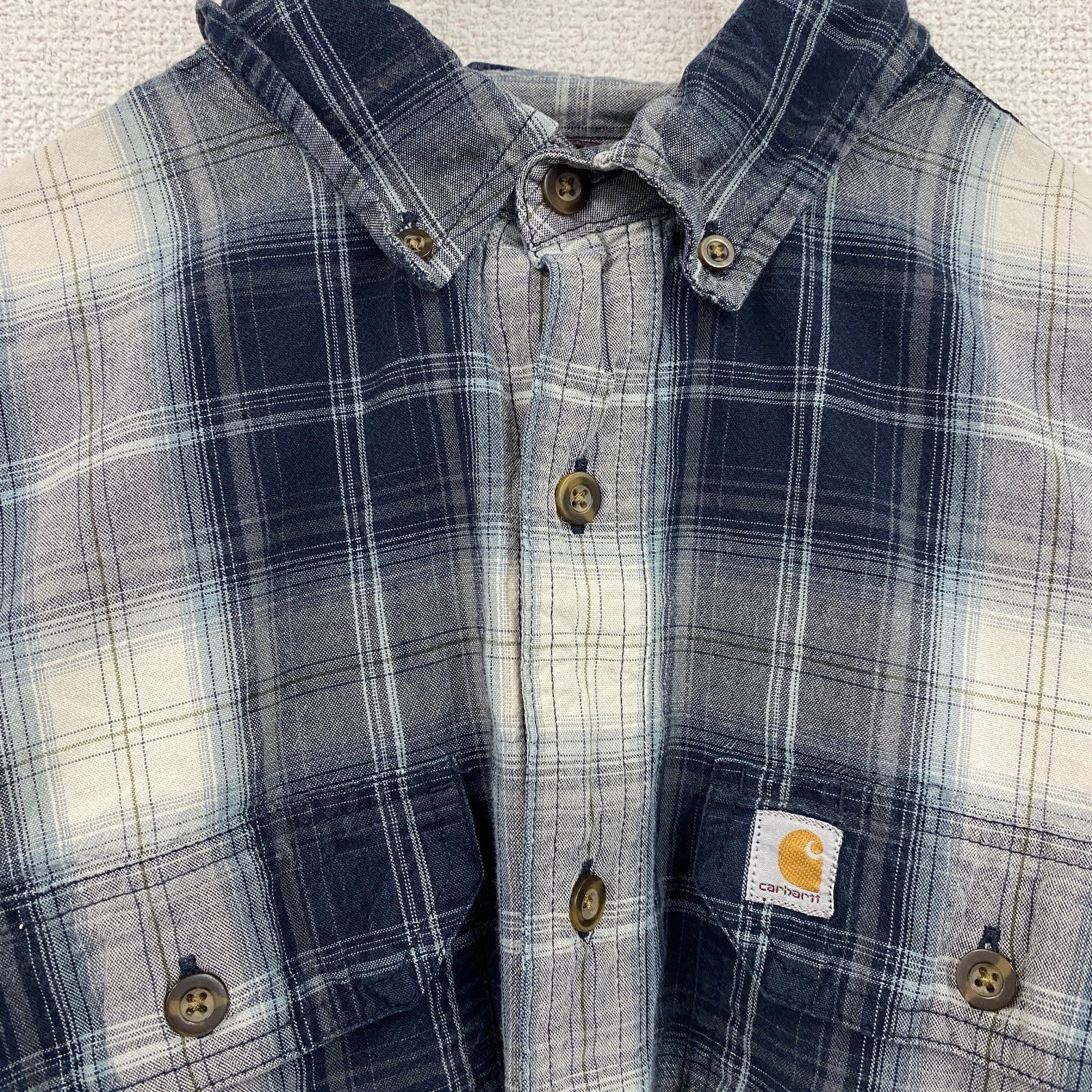 Carhartt　カーハート　長袖ボタンダウンシャツ　オンブレチェック　紺　ネイビー　Mサイズ