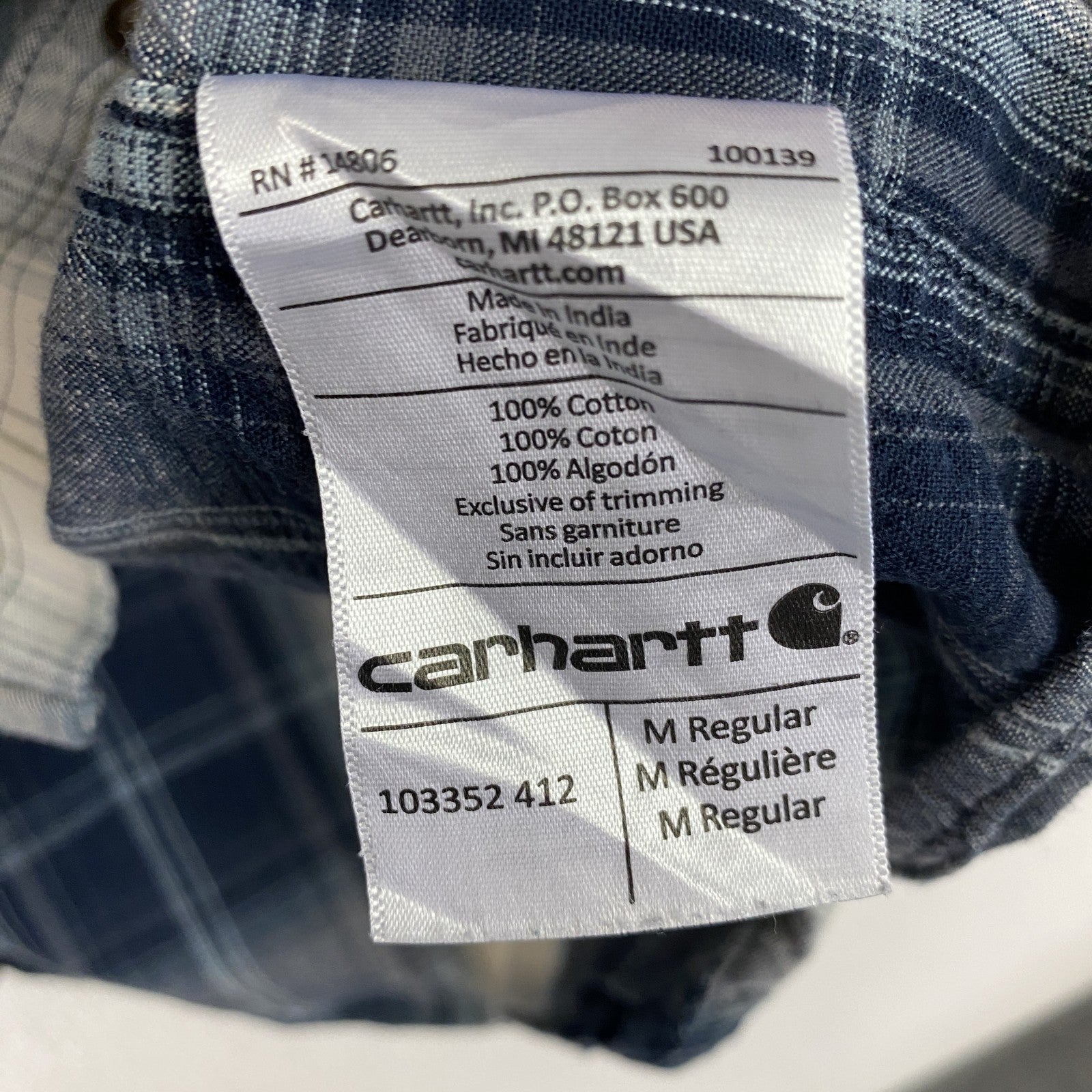 Carhartt　カーハート　長袖ボタンダウンシャツ　オンブレチェック　紺　ネイビー　Mサイズ