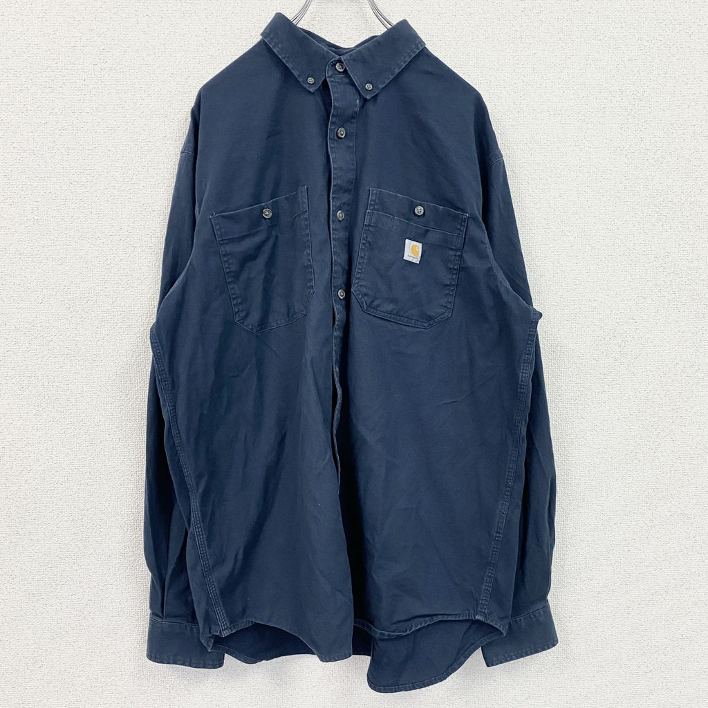 Carhartt　カーハート　長袖ボタンダウンシャツ　ワークシャツ　紺　ネイビー　Lサイズ