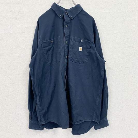 Carhartt　カーハート　長袖ボタンダウンシャツ　ワークシャツ　紺　ネイビー　Lサイズ