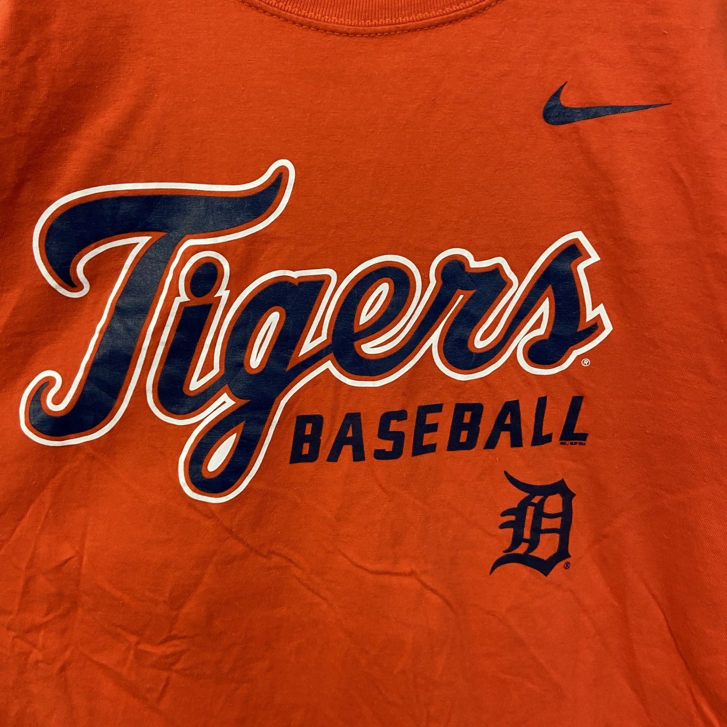 古着 used　NIKE ナイキ　半袖ビックロゴプリントTシャツ　MLB　デトロイトタイガース　オレンジ　野球　Lサイズ