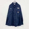 Carhartt　カーハート　長袖ワークシャツ　リップストップ　ワッペンカスタム　紺　ネイビー　Lサイズ