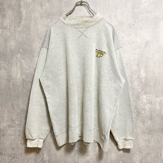 古着 used　Pro Edge　長袖刺繍カレッジスウェット　トレーナー　PURDUE　パデュー大学　ライトグレー　白　Lサイズ