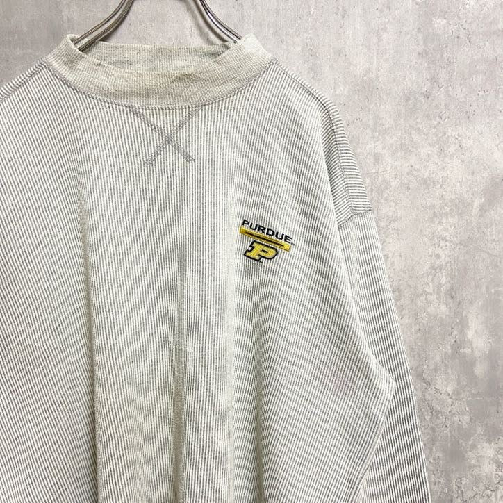 古着 used　Pro Edge　長袖刺繍カレッジスウェット　トレーナー　PURDUE　パデュー大学　ライトグレー　白　Lサイズ