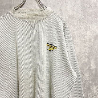 古着 used　Pro Edge　長袖刺繍カレッジスウェット　トレーナー　PURDUE　パデュー大学　ライトグレー　白　Lサイズ