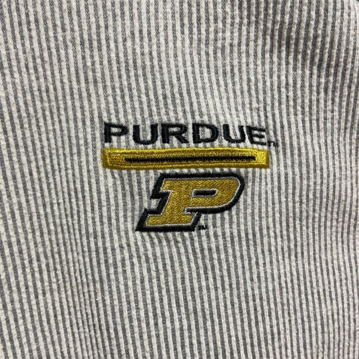 古着 used　Pro Edge　長袖刺繍カレッジスウェット　トレーナー　PURDUE　パデュー大学　ライトグレー　白　Lサイズ