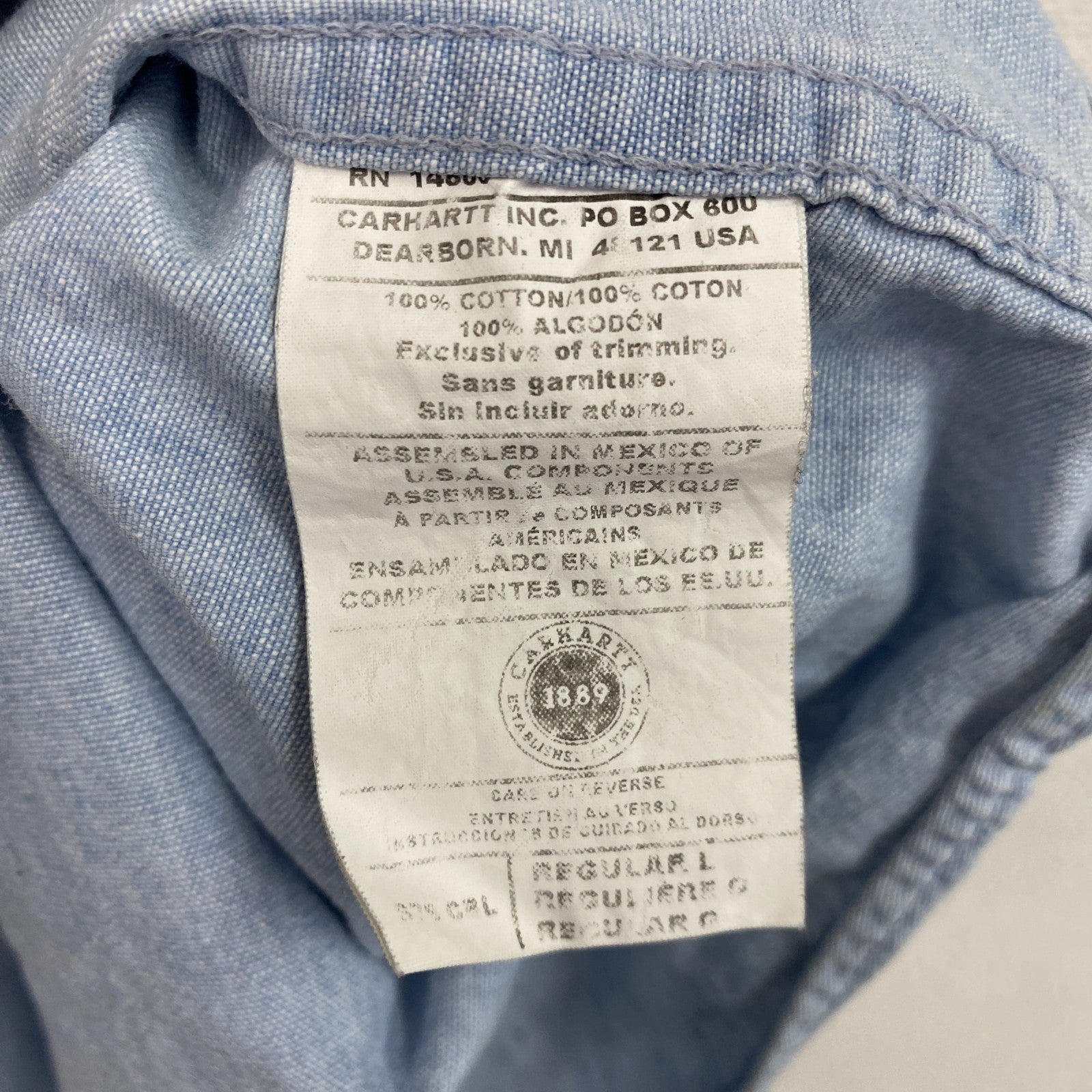 Carhartt　カーハート　シャンブレーシャツ　ボタンダウンシャツ　インディゴ　Lサイズ