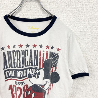 古着 used　Disney ディズニー　半袖プリントリンガーTシャツ　キャラクター　アメリカ　星条旗デザイン　Sサイズ