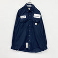 Carhartt　カーハート　長袖ワークシャツ　ボタンダウンシャツ　ワッペンカスタム　紺　ネイビー　Mサイズ