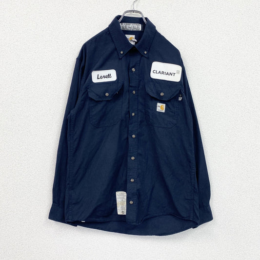 Carhartt　カーハート　長袖ワークシャツ　ボタンダウンシャツ　ワッペンカスタム　紺　ネイビー　Mサイズ