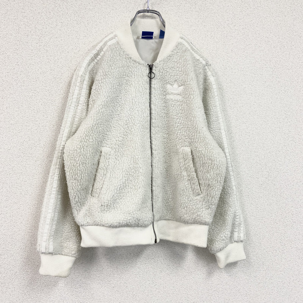 adidas　アディダス　フリースジャケット/ボアジャケット　トレフォイルロゴ　刺繍ロゴ　白　ホワイト　Lサイズ