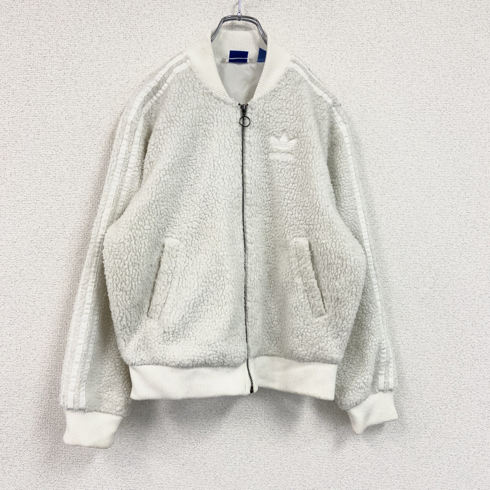 adidas　アディダス　フリースジャケット/ボアジャケット　トレフォイルロゴ　刺繍ロゴ　白　ホワイト　Lサイズ