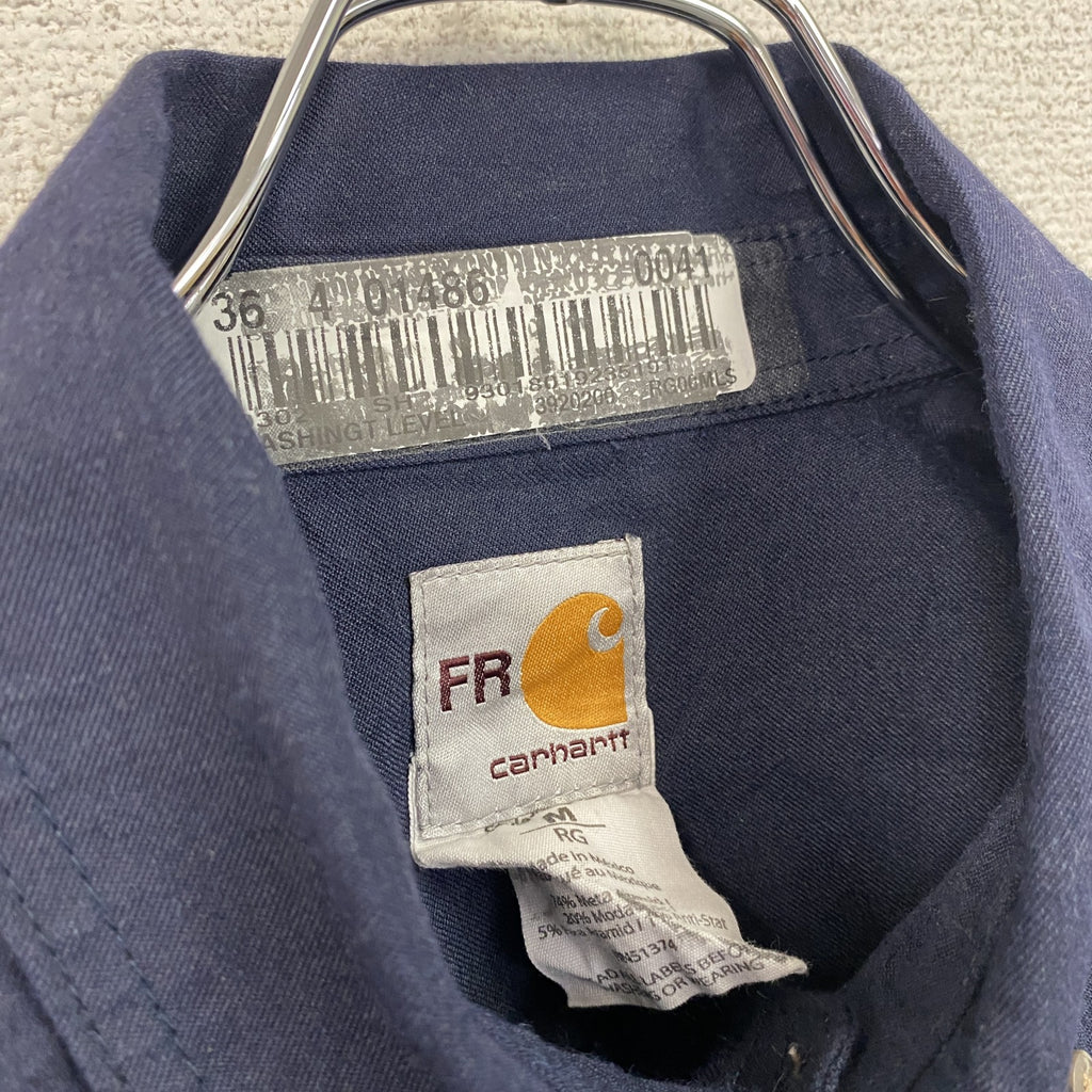 Carhartt　カーハート　長袖ワークシャツ　ボタンダウンシャツ　ワッペンカスタム　紺　ネイビー　Mサイズ