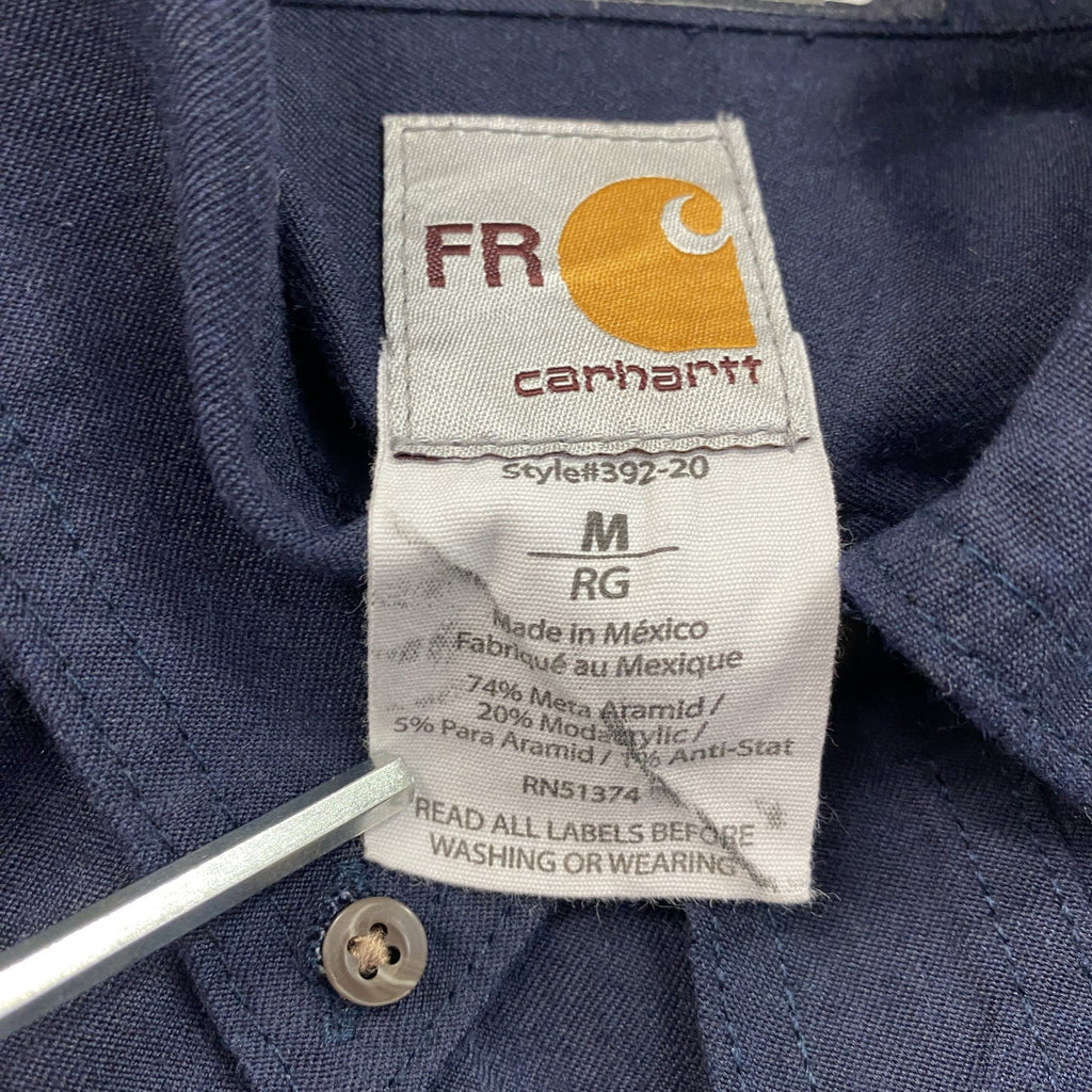 Carhartt　カーハート　長袖ワークシャツ　ボタンダウンシャツ　ワッペンカスタム　紺　ネイビー　Mサイズ