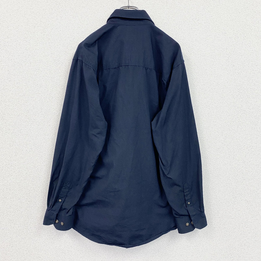 Carhartt　カーハート　長袖ワークシャツ　ボタンダウンシャツ　ワッペンカスタム　紺　ネイビー　Mサイズ