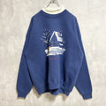 古着 used　90s　Lee　リー　長袖プリントスウェット　トレーナー　重ね着風　雪　青　ネイビー　USA製　オーバーサイズ
