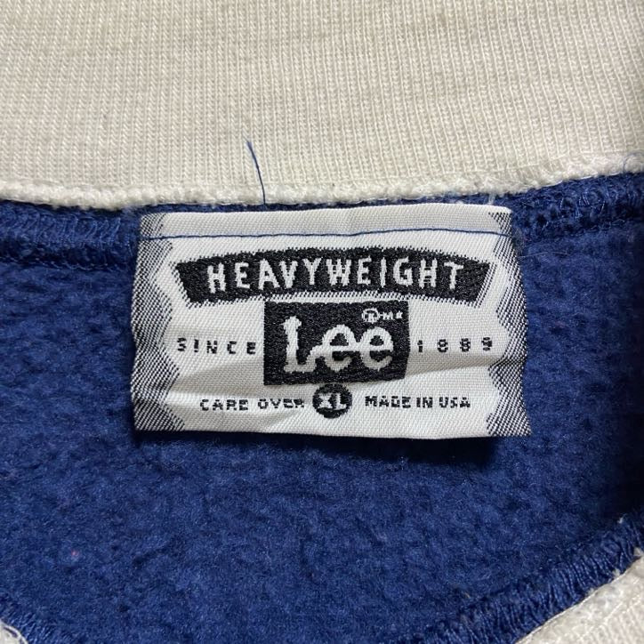 古着 used　90s　Lee　リー　長袖プリントスウェット　トレーナー　重ね着風　雪　青　ネイビー　USA製　オーバーサイズ
