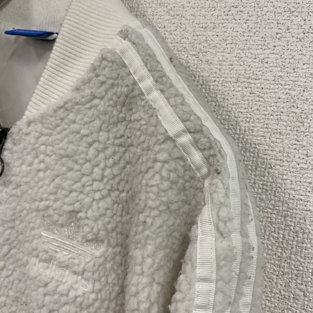 adidas　アディダス　フリースジャケット/ボアジャケット　トレフォイルロゴ　刺繍ロゴ　白　ホワイト　Lサイズ