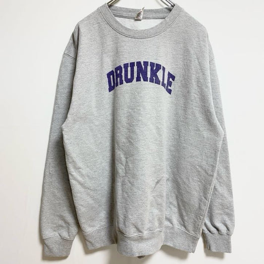 古着 used　長袖プリントスウェット　トレーナー　クルーネック　DRUNKLE　グレー　レトロ　ビッグシルエット　XLサイズ