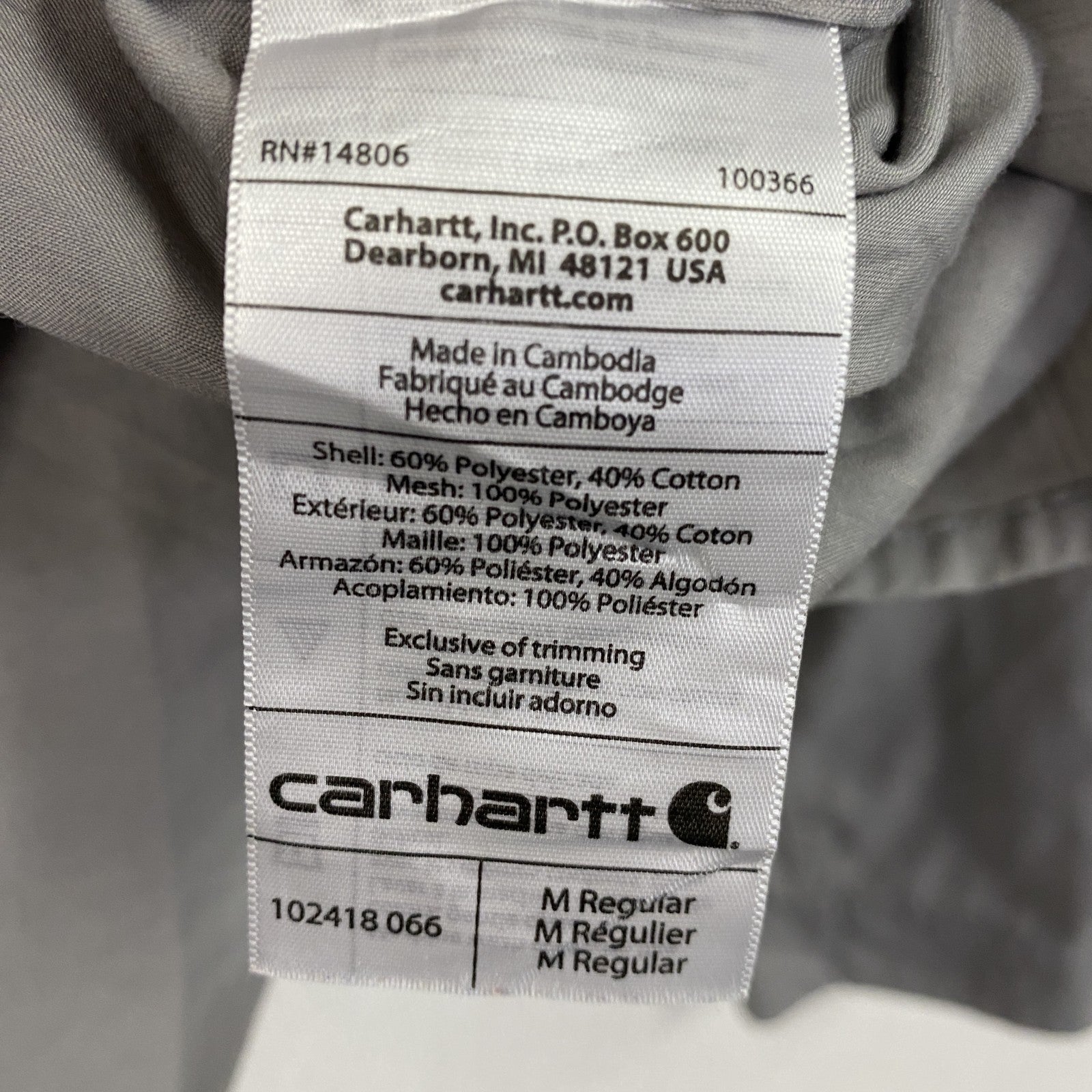 Carhartt　カーハート　長袖ワークシャツ　ボタンダウンシャツ　灰色　グレー　Mサイズ