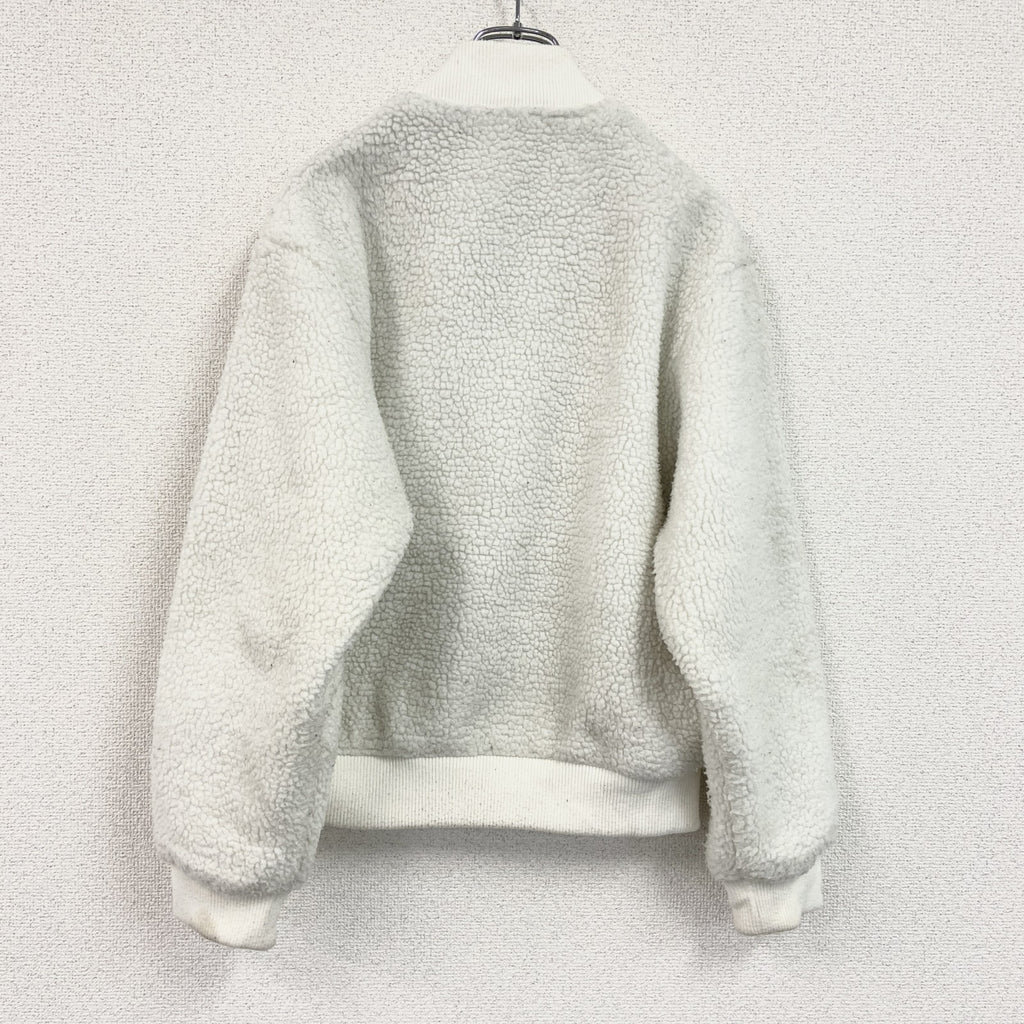 adidas　アディダス　フリースジャケット/ボアジャケット　トレフォイルロゴ　刺繍ロゴ　白　ホワイト　Lサイズ