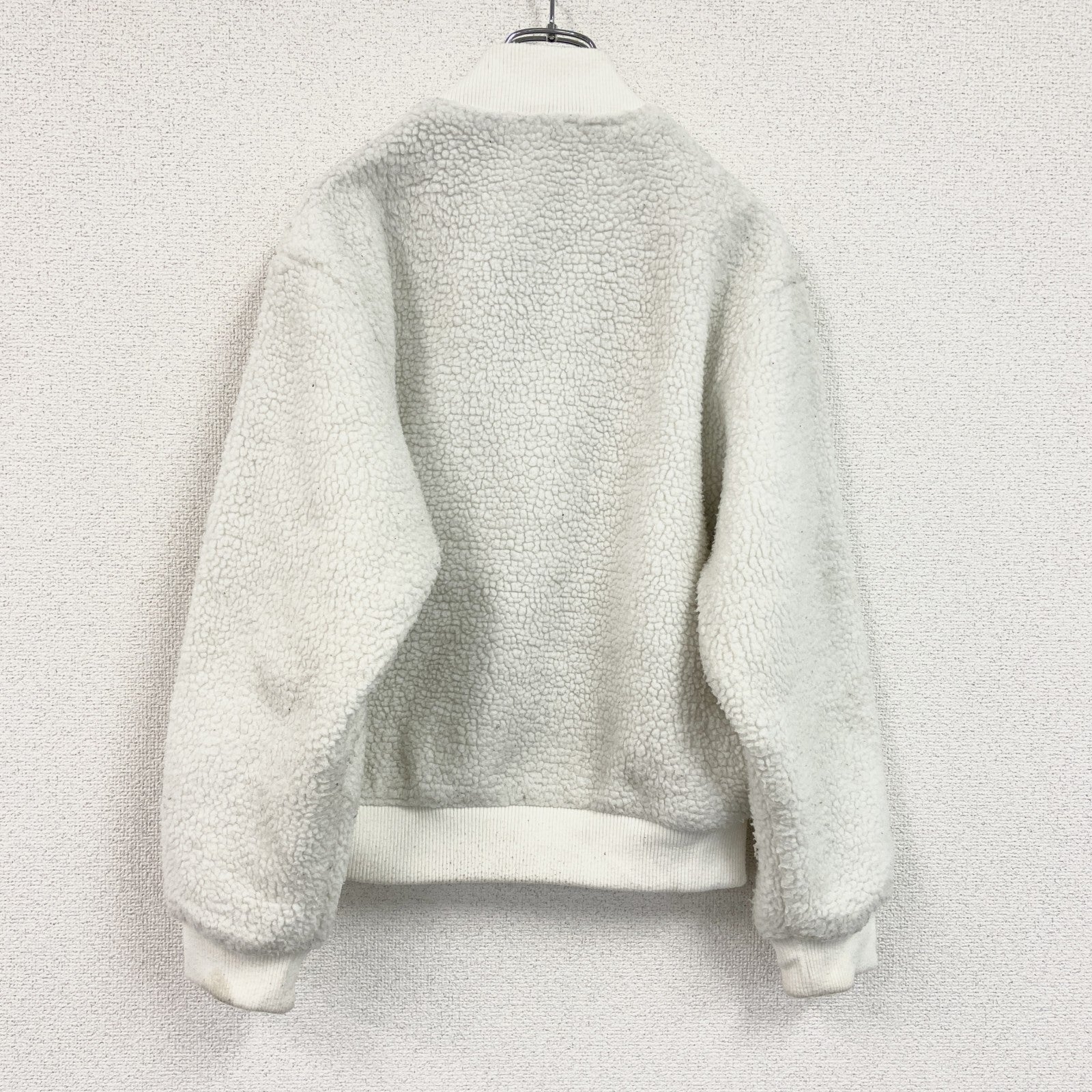 adidas　アディダス　フリースジャケット/ボアジャケット　トレフォイルロゴ　刺繍ロゴ　白　ホワイト　Lサイズ