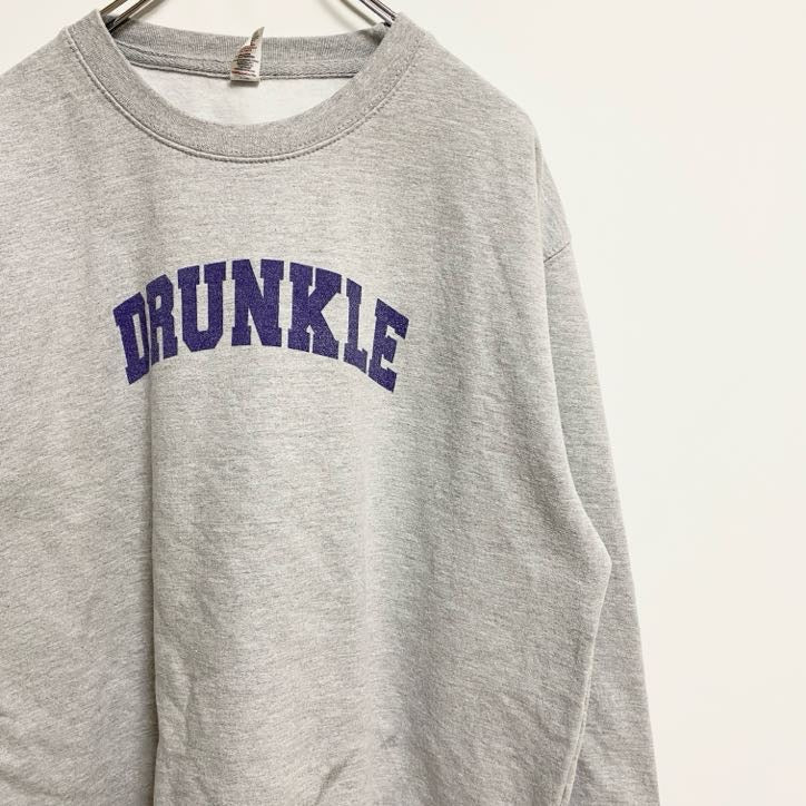 古着 used　長袖プリントスウェット　トレーナー　クルーネック　DRUNKLE　グレー　レトロ　ビッグシルエット　XLサイズ
