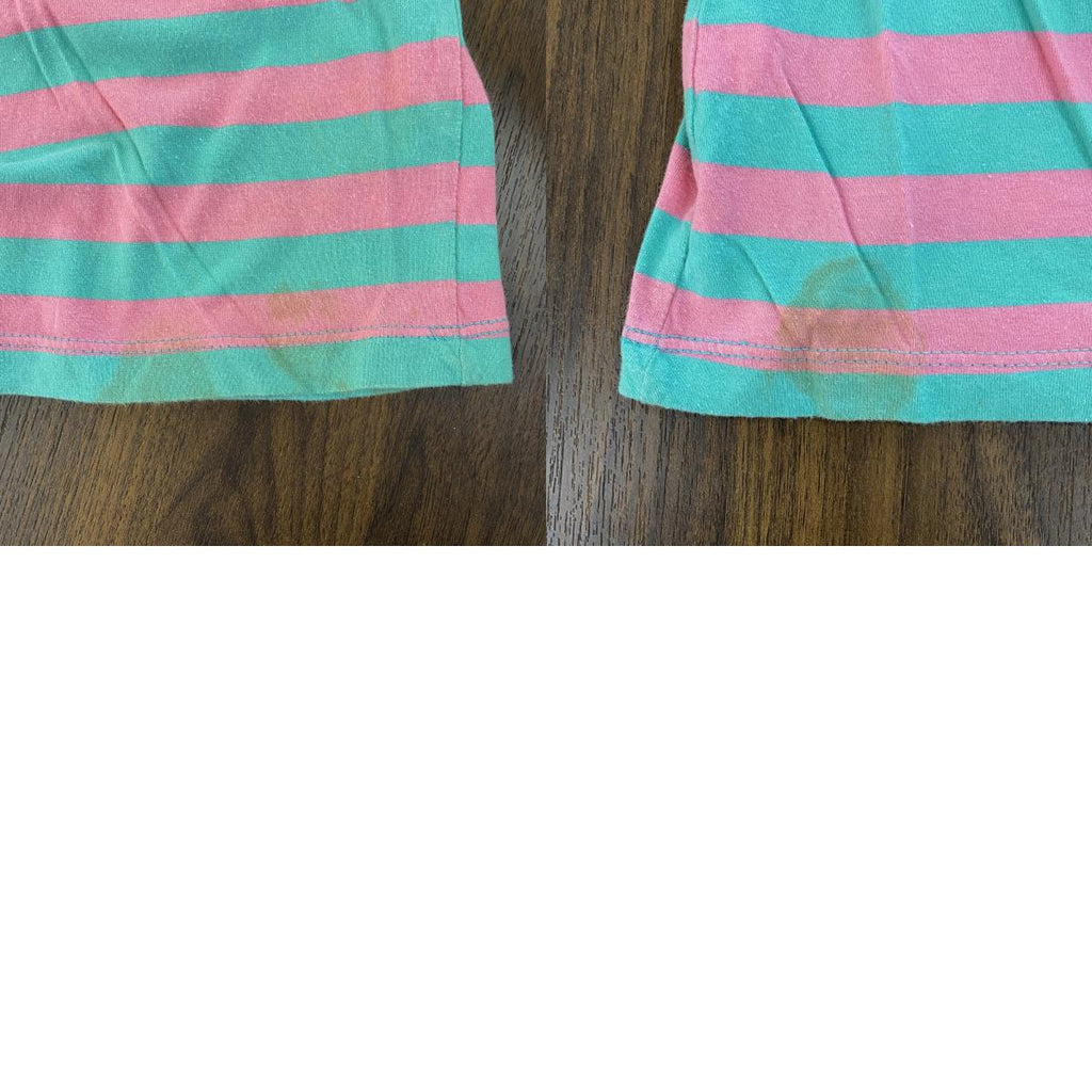 古着 used　SESAME STREET　半袖オリジナルプリントTシャツ　アーニー　ボーダー柄　バイカラー　ピンク　緑　Lサイズ