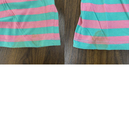 古着 used　SESAME STREET　半袖オリジナルプリントTシャツ　アーニー　ボーダー柄　バイカラー　ピンク　緑　Lサイズ
