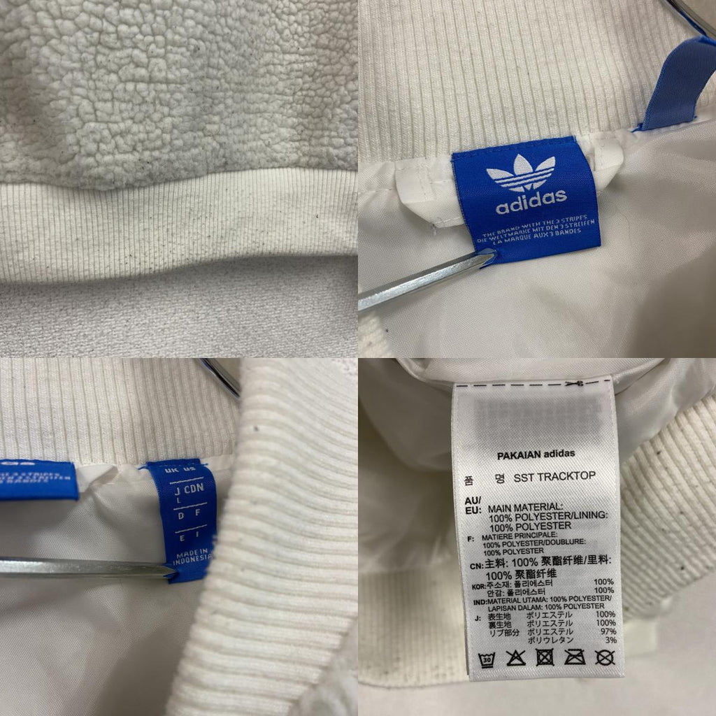 adidas　アディダス　フリースジャケット/ボアジャケット　トレフォイルロゴ　刺繍ロゴ　白　ホワイト　Lサイズ