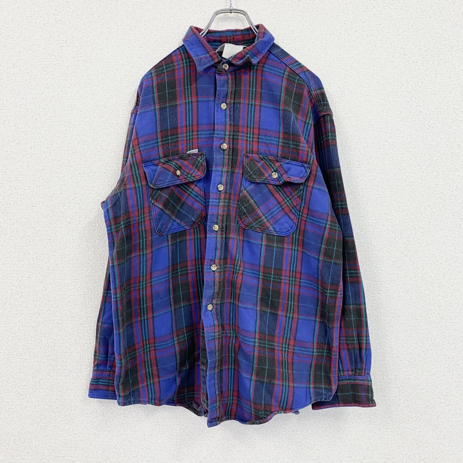 ～90s　Carhartt　カーハート　長袖ヘビーネルシャツ　チェック柄　ヴィンテージ　三角タグ　青　ブルー