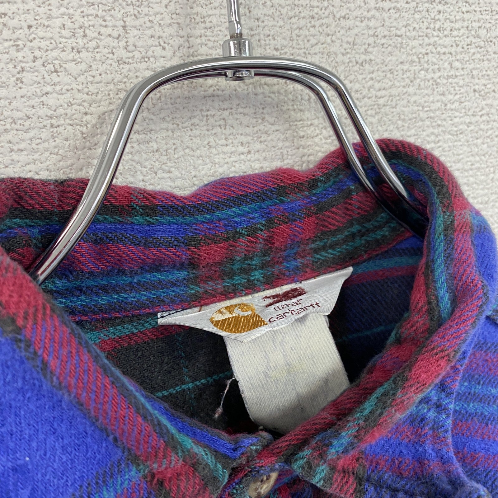 ～90s　Carhartt　カーハート　長袖ヘビーネルシャツ　チェック柄　ヴィンテージ　三角タグ　青　ブルー