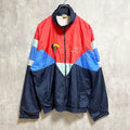 古着 used　Sergio Tacchini　長袖ナイロンジャケット　ジップアップ　切り替え　赤　レッド　ネイビー　Lサイズ