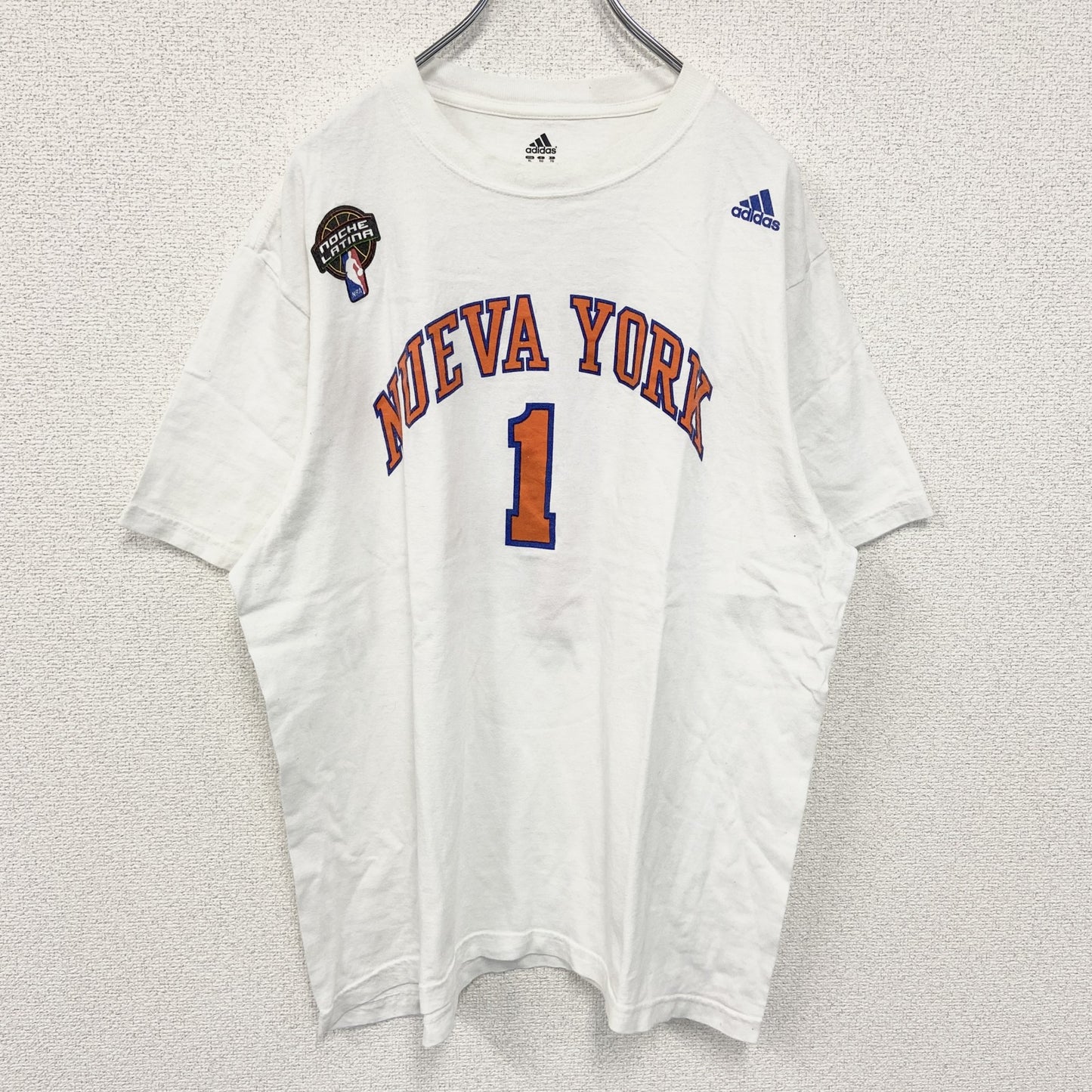 古着 used　adidas アディダス　NBA　NUEVA YORK　半袖プリントTシャツ　白　ビックシルエット　XLサイズ