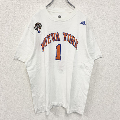 古着 used　adidas アディダス　NBA　NUEVA YORK　半袖プリントTシャツ　白　ビックシルエット　XLサイズ