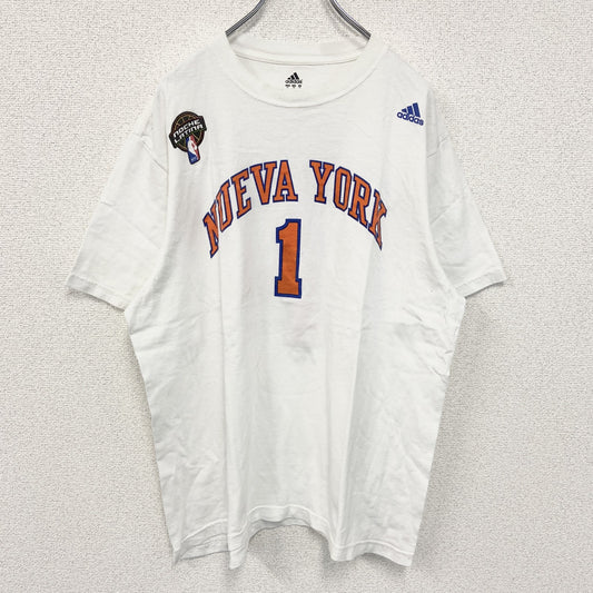 古着 used　adidas アディダス　NBA　NUEVA YORK　半袖プリントTシャツ　白　ビックシルエット　XLサイズ