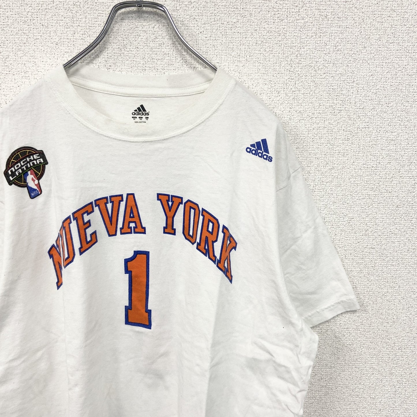 古着 used　adidas アディダス　NBA　NUEVA YORK　半袖プリントTシャツ　白　ビックシルエット　XLサイズ