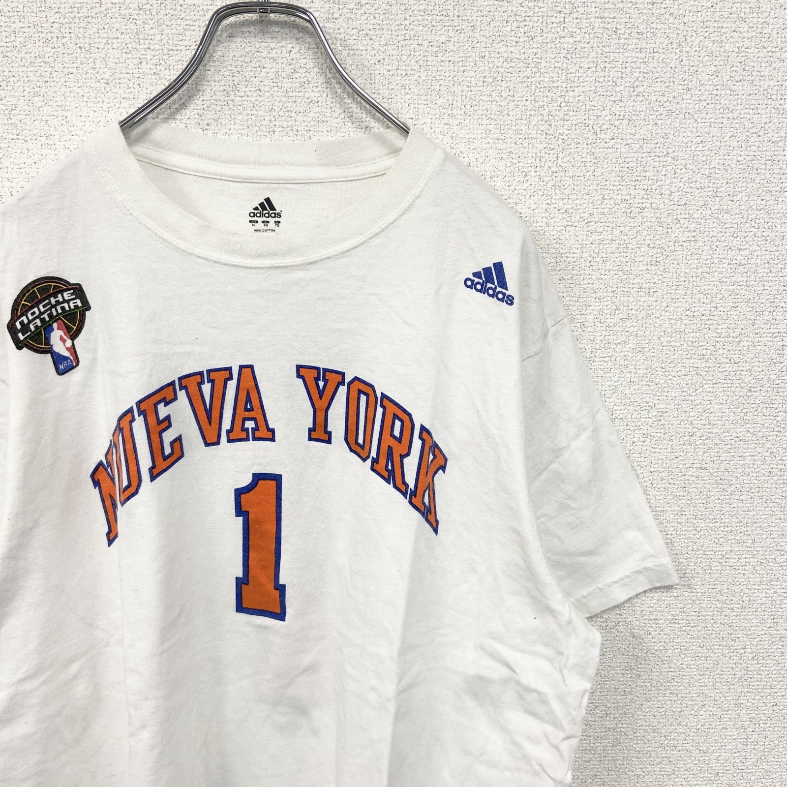 古着 used　adidas アディダス　NBA　NUEVA YORK　半袖プリントTシャツ　白　ビックシルエット　XLサイズ