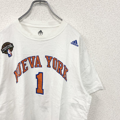 古着 used　adidas アディダス　NBA　NUEVA YORK　半袖プリントTシャツ　白　ビックシルエット　XLサイズ