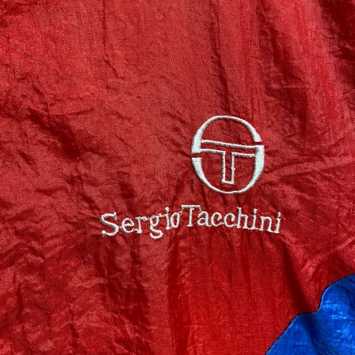 古着 used　Sergio Tacchini　長袖ナイロンジャケット　ジップアップ　切り替え　赤　レッド　ネイビー　Lサイズ