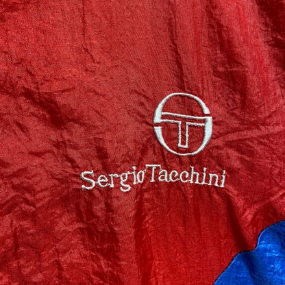 古着 used　Sergio Tacchini　長袖ナイロンジャケット　ジップアップ　切り替え　赤　レッド　ネイビー　Lサイズ