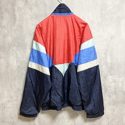 古着 used　Sergio Tacchini　長袖ナイロンジャケット　ジップアップ　切り替え　赤　レッド　ネイビー　Lサイズ