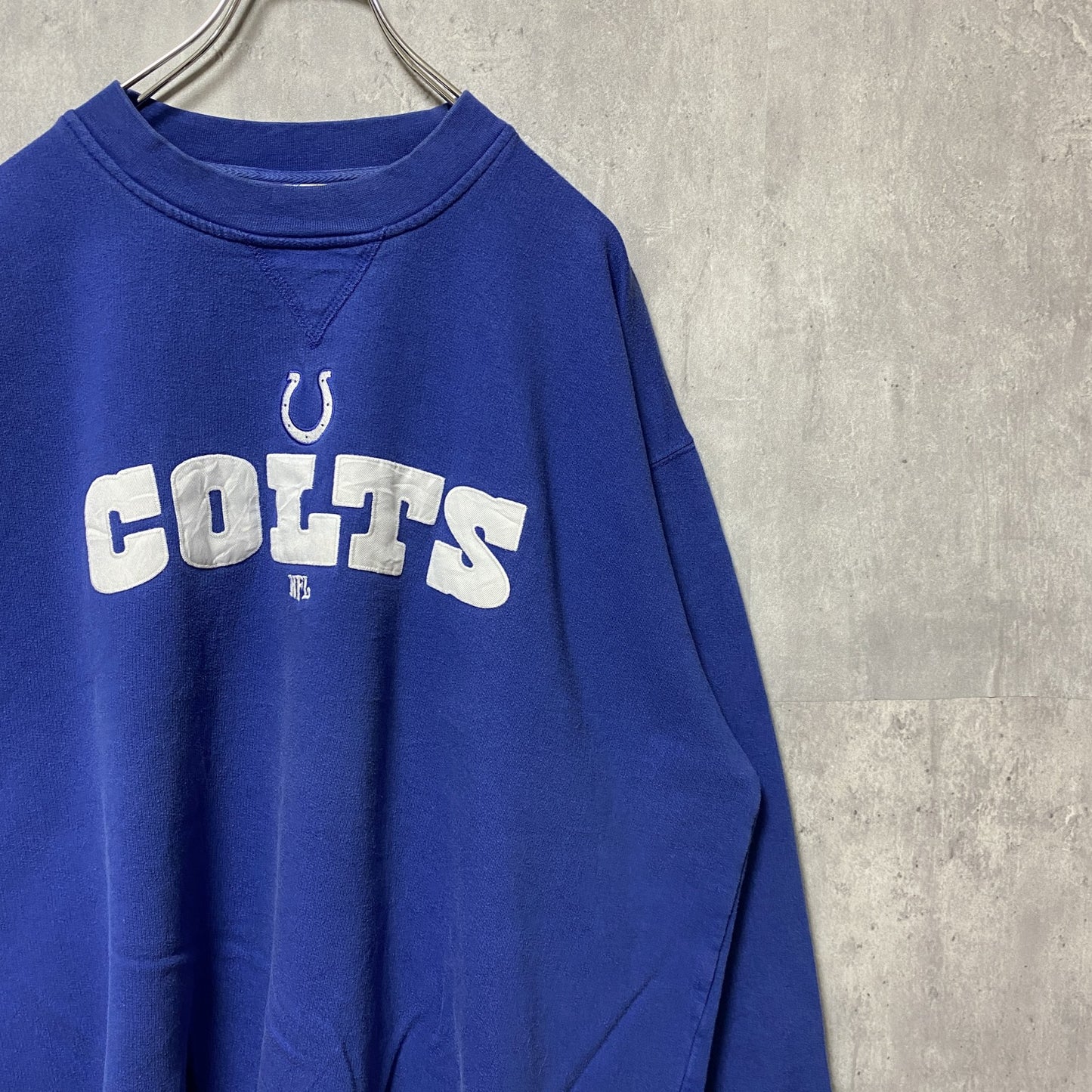古着 used　NFL　長袖プリントワッペンスウェット　トレーナー　フットボール　Colts　インディアナポリスコルツ　青　ブルー