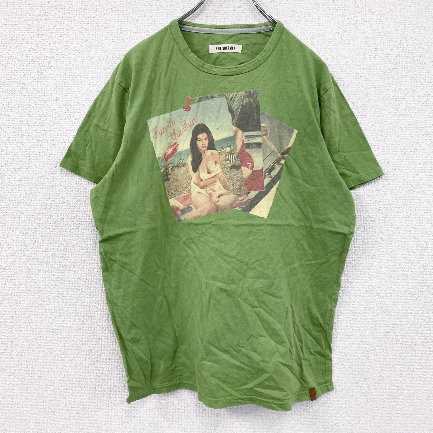 BEN SHERMAN　ベンシャーマン　半袖プリントTシャツ　ライトグリーン　黄緑
