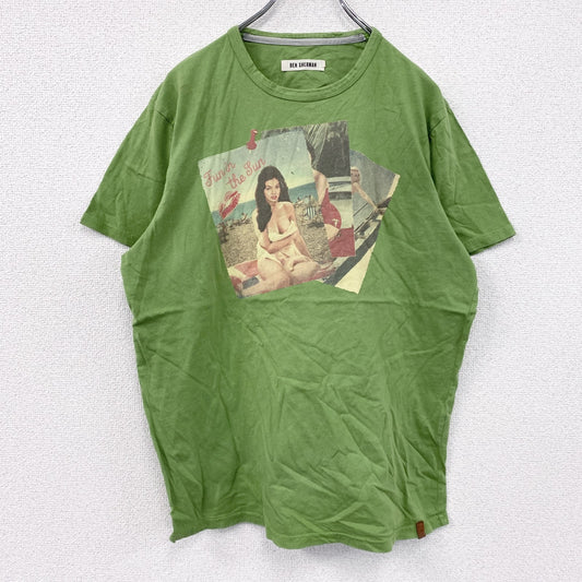 BEN SHERMAN　ベンシャーマン　半袖プリントTシャツ　ライトグリーン　黄緑