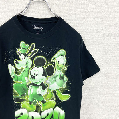 古着 used　Disney ディズニー　半袖プリントTシャツ　ミッキー＆フレンズ　2020　ネオンカラー　黒　ブラック　Sサイズ