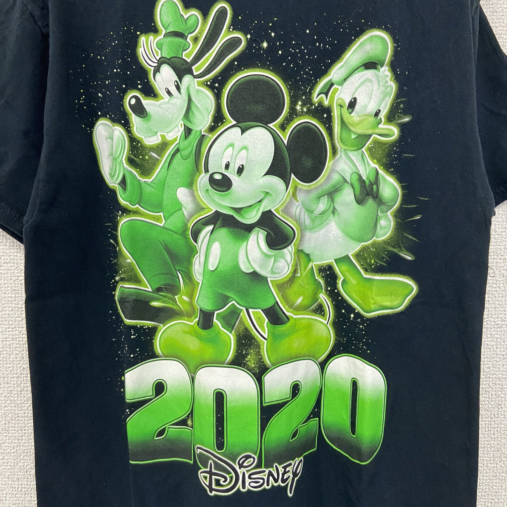古着 used　Disney ディズニー　半袖プリントTシャツ　ミッキー＆フレンズ　2020　ネオンカラー　黒　ブラック　Sサイズ