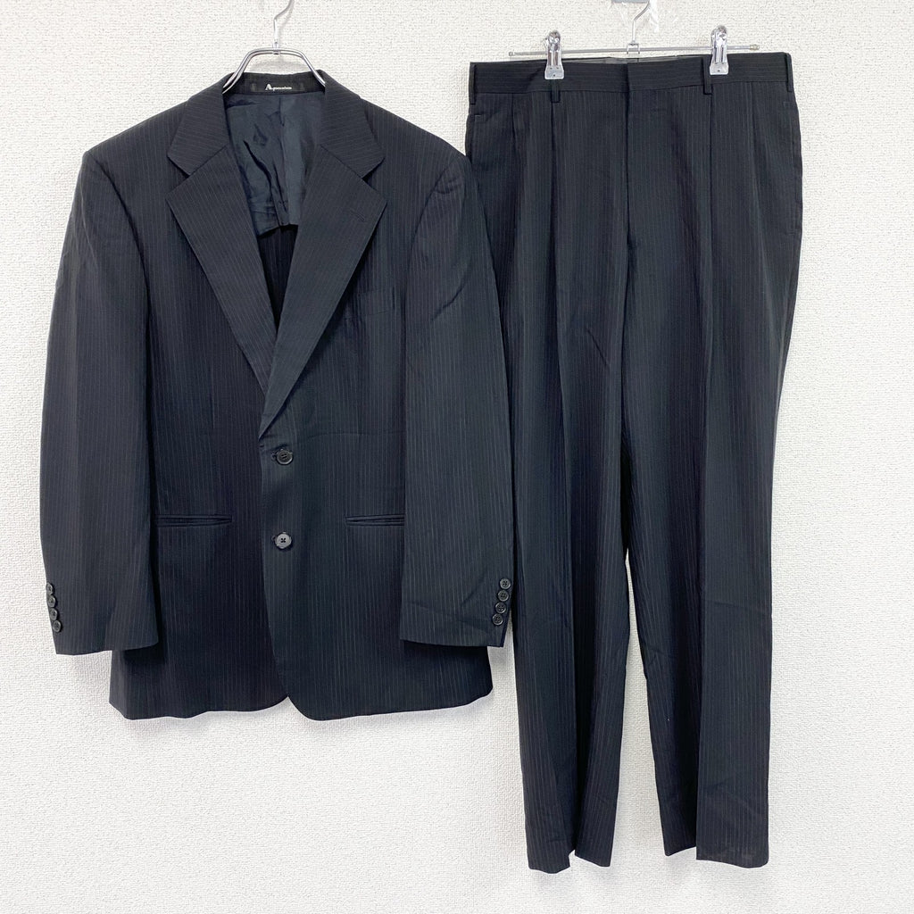 Aquascutum　アクアスキュータム　セットアップ　スーツ　ストライプ　黒　ブラック　94A6サイズ