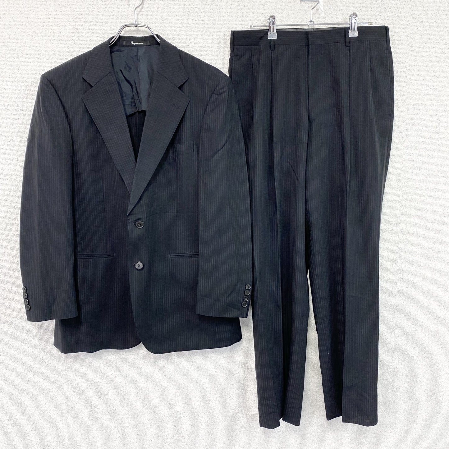 Aquascutum　アクアスキュータム　セットアップ　スーツ　ストライプ　黒　ブラック　94A6サイズ